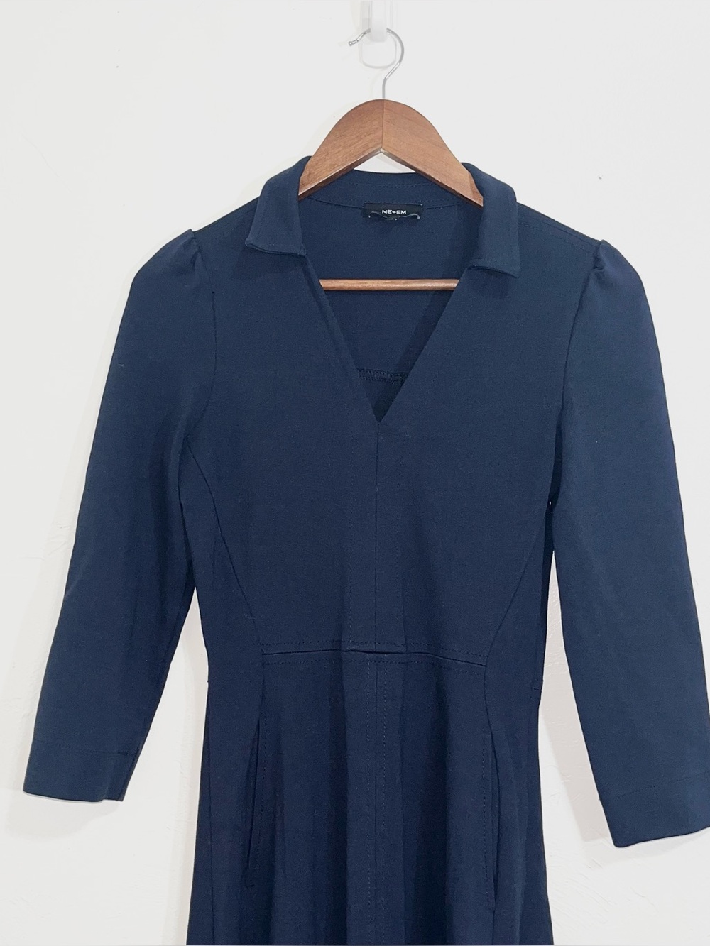 ME+EM Navy Tailored Split Neck Midi Dress 3/4 Sleeve Pocket Size 6 - Picture 5 of 14